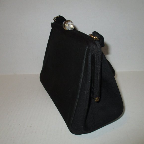 *Vintage Morris Moskowitz Black Peau de Soie Petite Satchel Lucite Clasp - Picture 4 of 6